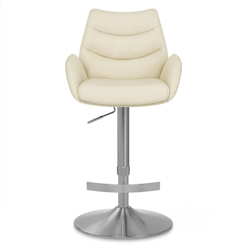 Chaise de Bar Cuir Véritable Chrome Brosse - Seville Crème