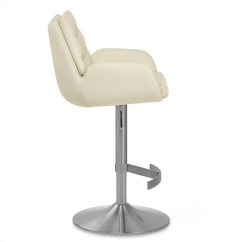 Chaise de Bar Cuir Véritable Chrome Brosse - Seville Crème