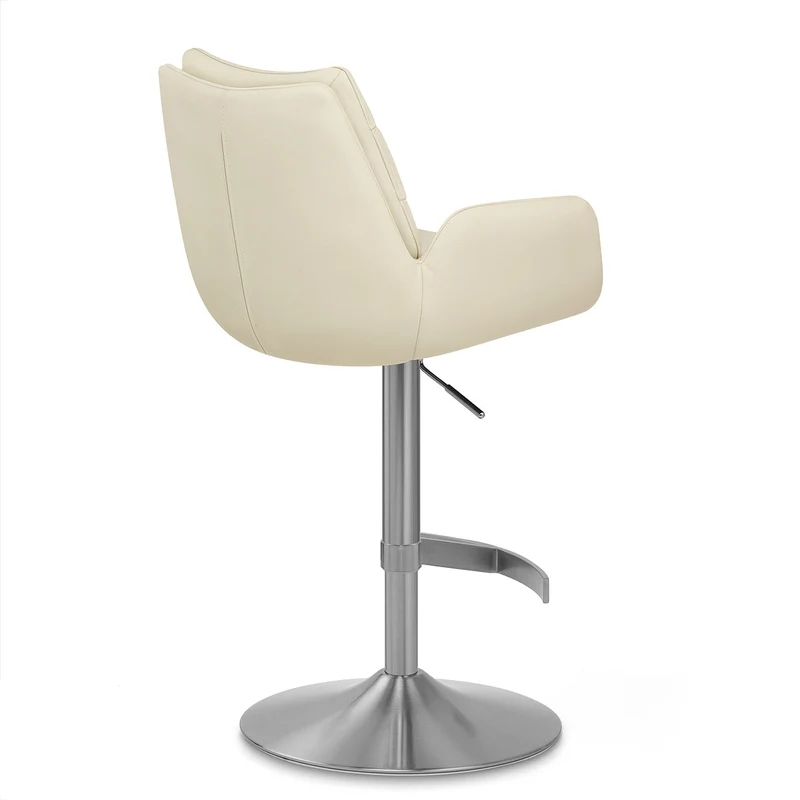Chaise de Bar Cuir Véritable Chrome Brosse - Seville Crème