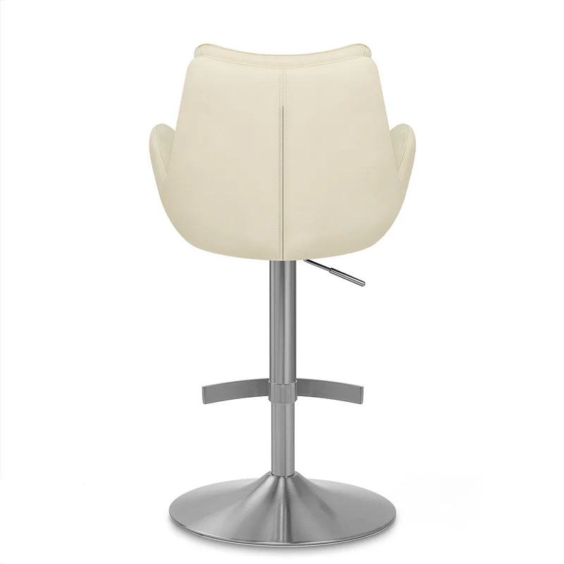 Chaise de Bar Cuir Véritable Chrome Brosse - Seville Crème
