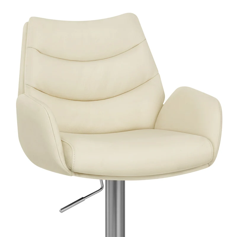 Chaise de Bar Cuir Véritable Chrome Brosse - Seville Crème