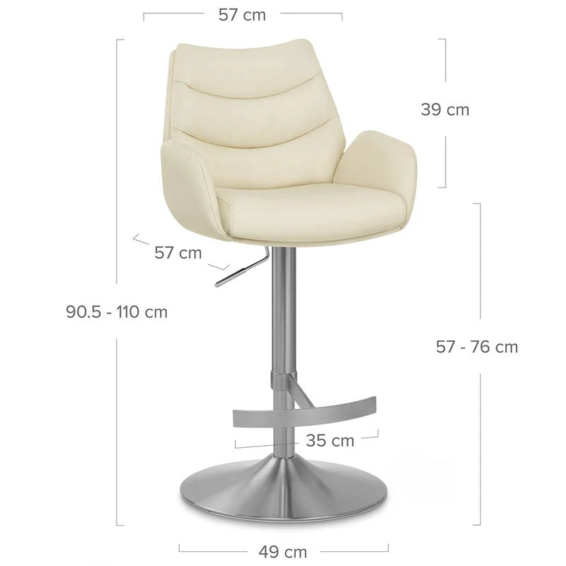 Chaise de Bar Cuir Véritable Chrome Brosse - Seville Crème