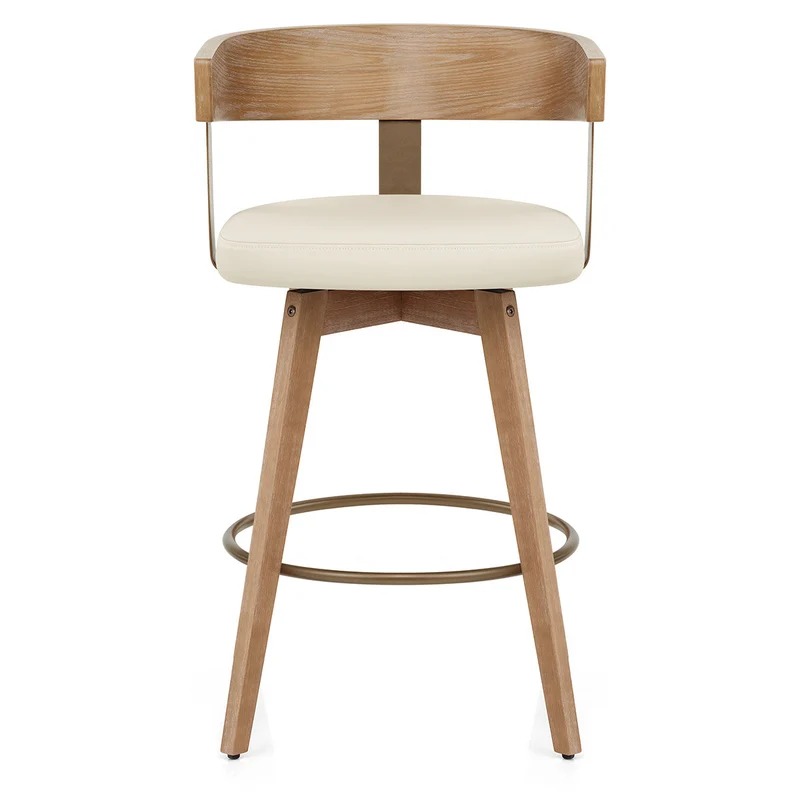 Tabouret de Bar Cuir Veritable Bois - Roman Crème