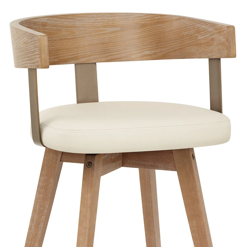 Tabouret de Bar Cuir Veritable Bois - Roman Crème