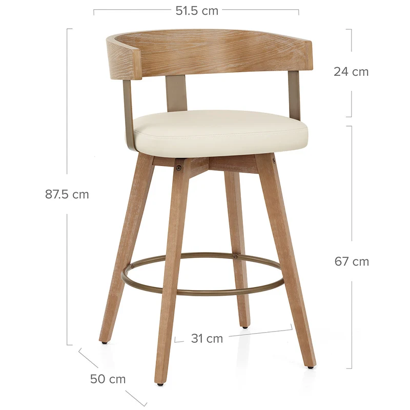 Tabouret de Bar Cuir Veritable Bois - Roman Crème