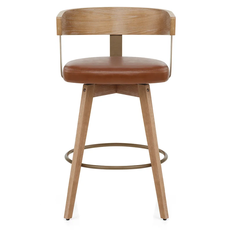 Tabouret de Bar Cuir Veritable Bois - Roman Marron