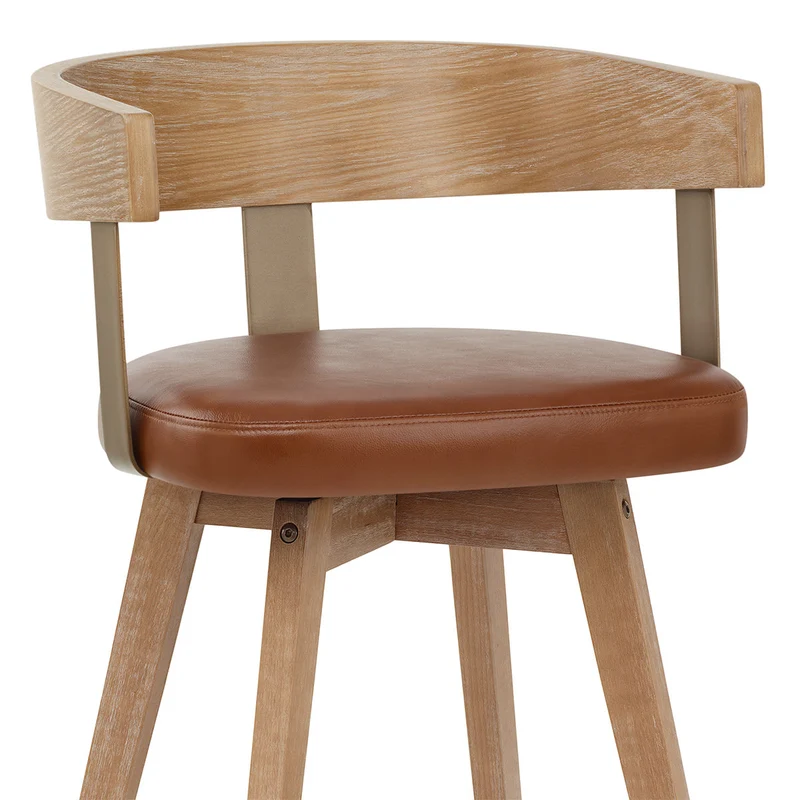 Tabouret de Bar Cuir Veritable Bois - Roman Marron