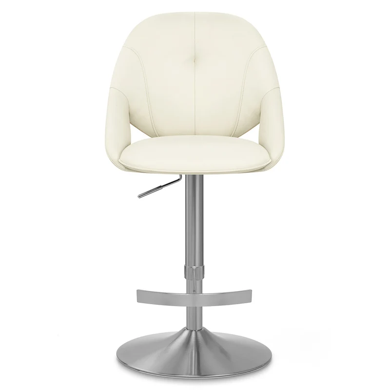 Chaise de Bar Cuir eco Chrome Brosse - Rico Crème