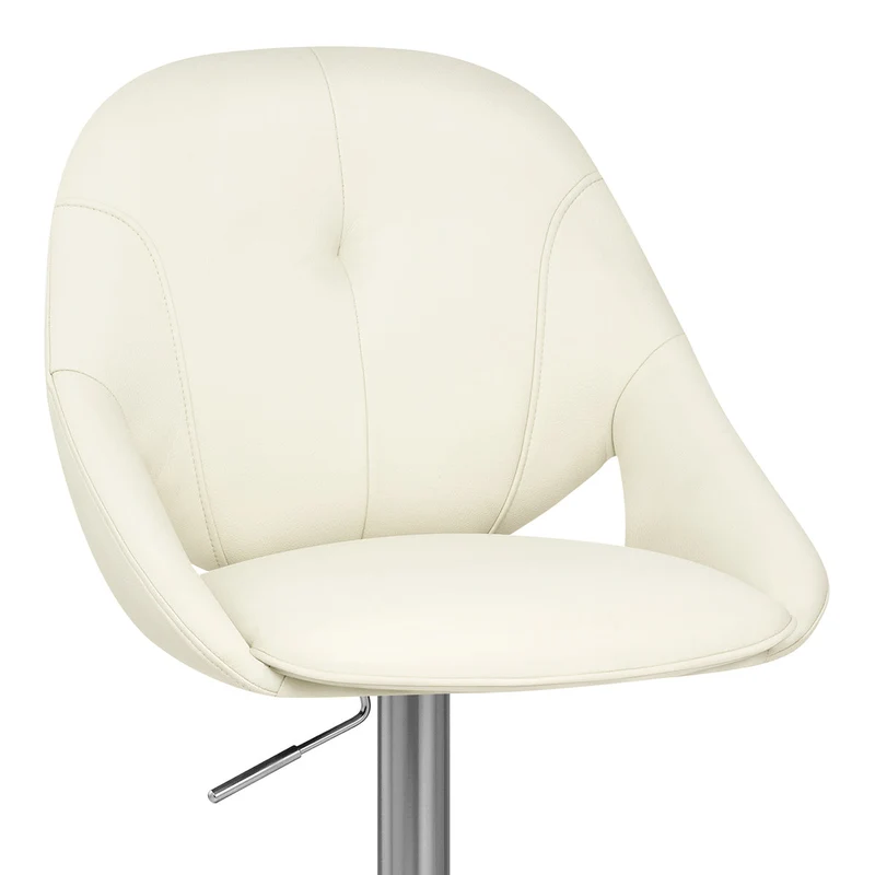 Chaise de Bar Cuir eco Chrome Brosse - Rico Crème