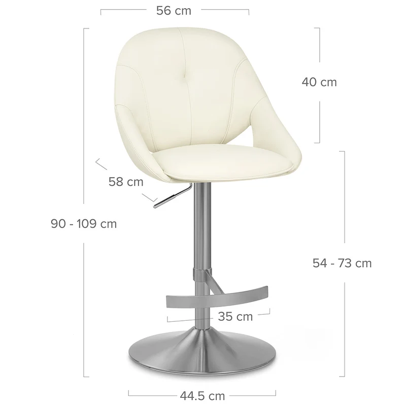 Chaise de Bar Cuir eco Chrome Brosse - Rico Crème