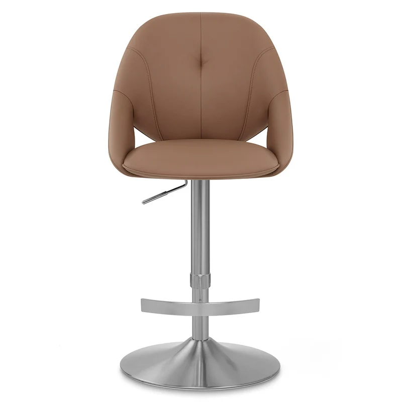Chaise de Bar Cuir eco Chrome Brosse - Rico Marron