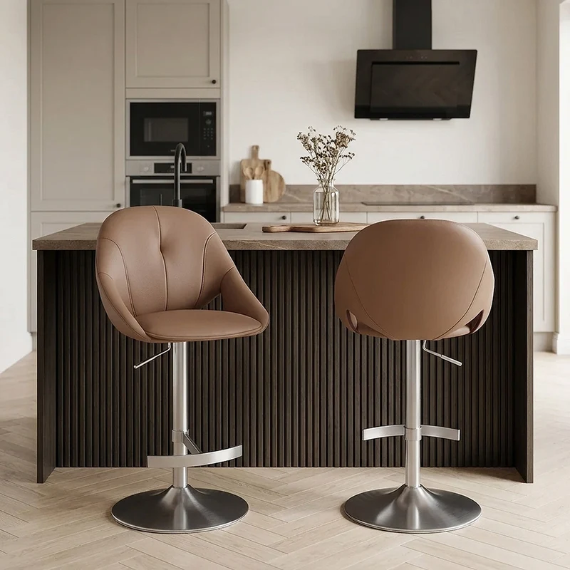 Chaise de Bar Cuir eco Chrome Brosse - Rico Marron