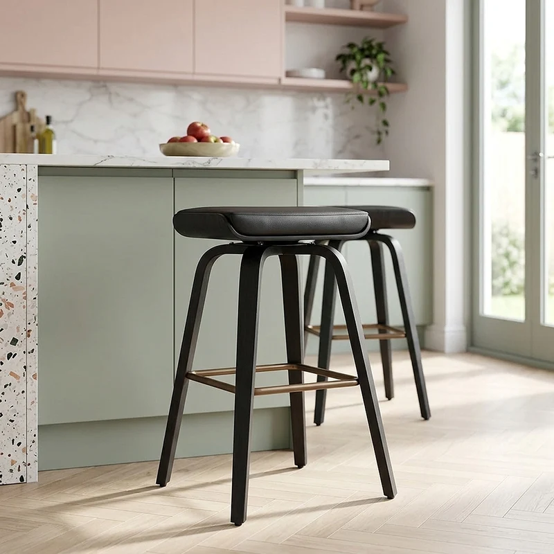Tabouret de Bar Cuir Veritable - Remy Noir