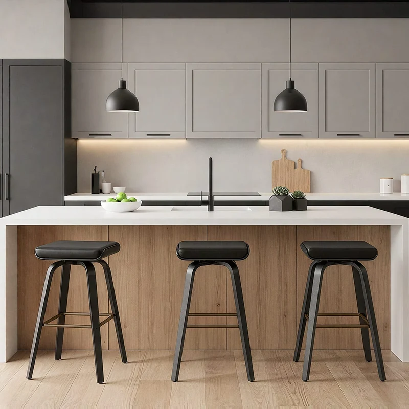 Tabouret de Bar Cuir Veritable - Remy Noir