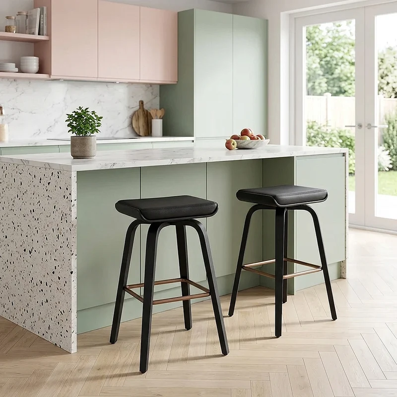 Tabouret de Bar Cuir Veritable - Remy Noir