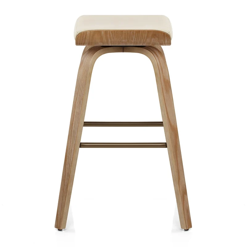 Tabouret de Bar Cuir Veritable Bois - Remy Crème