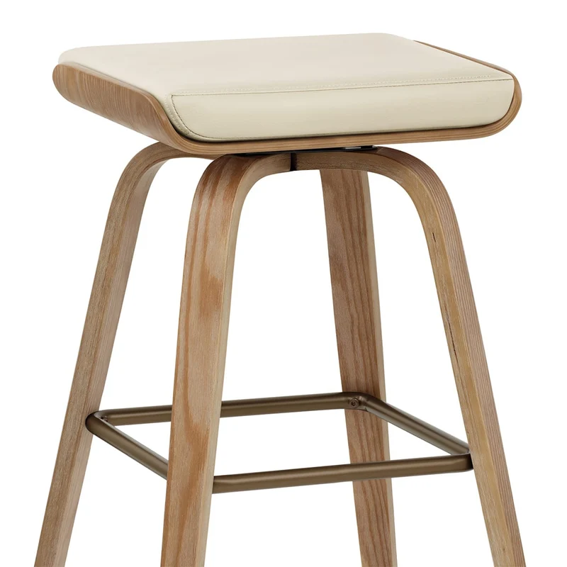 Tabouret de Bar Cuir Veritable Bois - Remy Crème