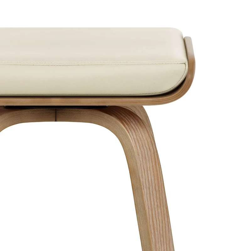 Tabouret de Bar Cuir Veritable Bois - Remy Crème