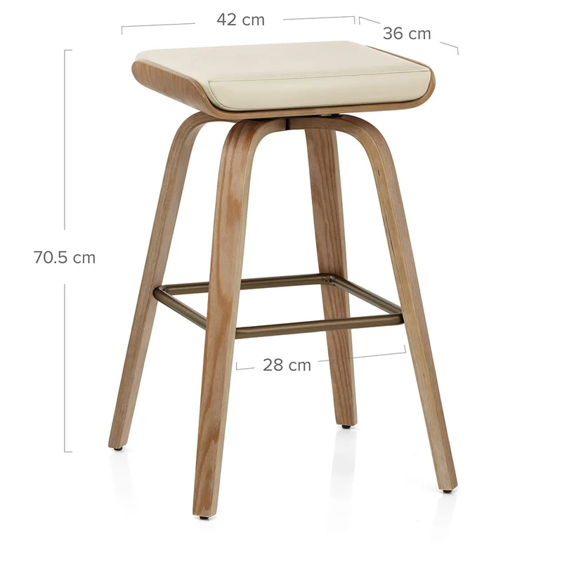Tabouret de Bar Cuir Veritable Bois - Remy Crème