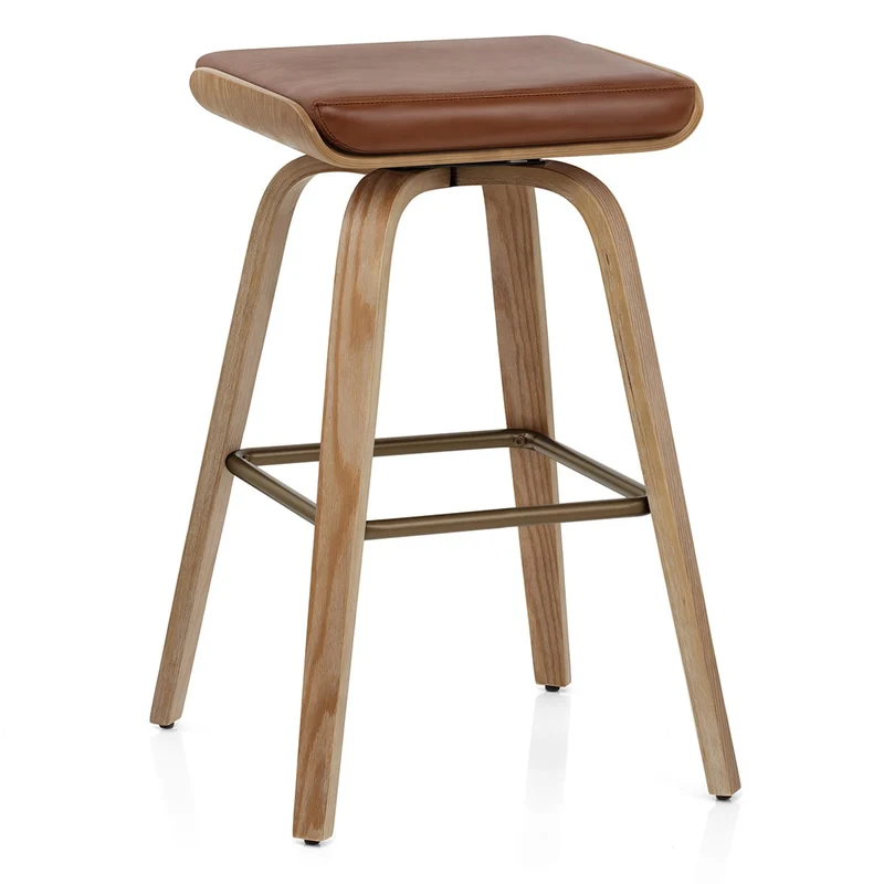 Tabouret de Bar Cuir Veritable Bois - Remy Marron