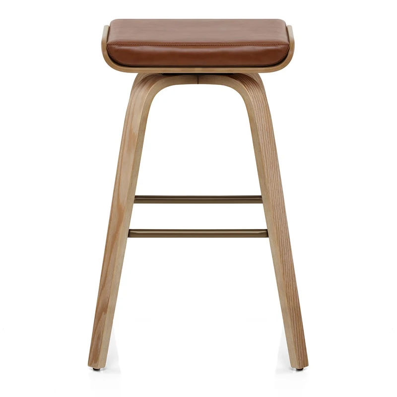 Tabouret de Bar Cuir Veritable Bois - Remy Marron