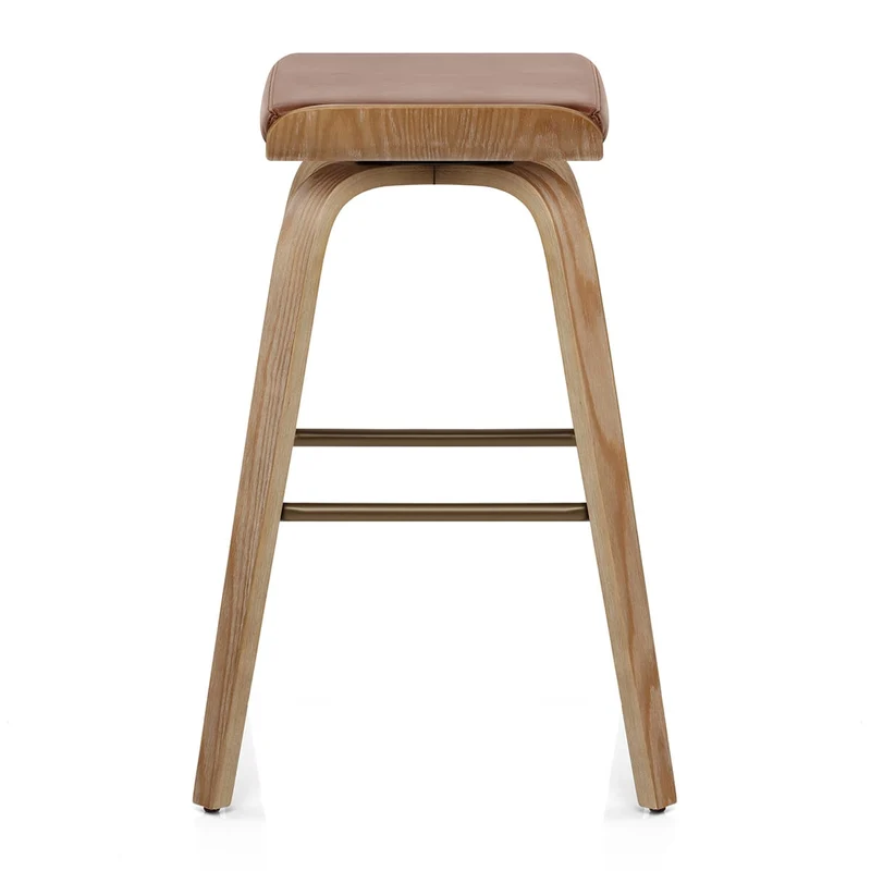 Tabouret de Bar Cuir Veritable Bois - Remy Marron