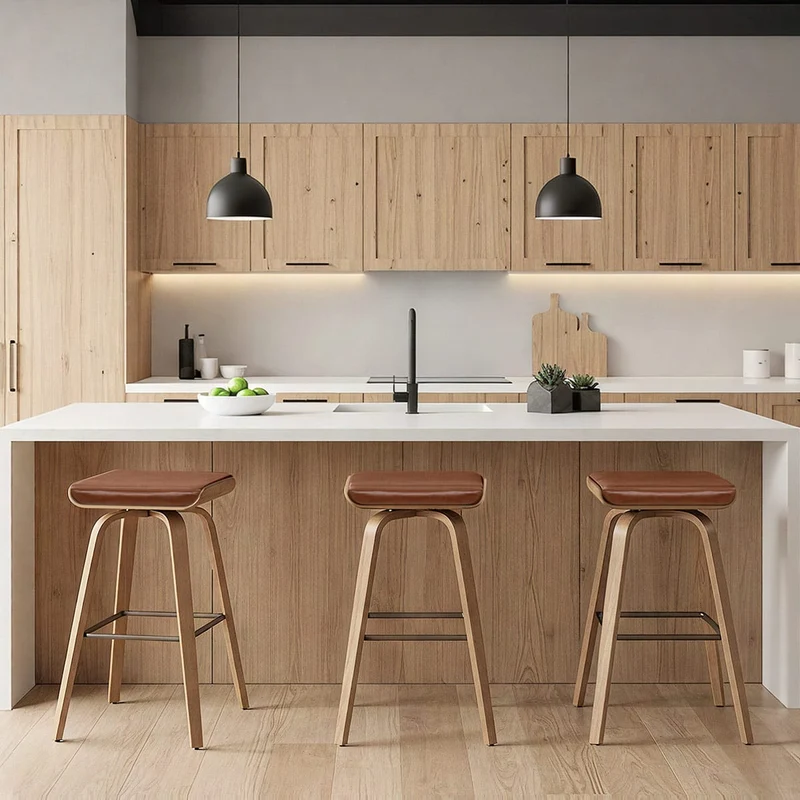 Tabouret de Bar Cuir Veritable Bois - Remy Marron