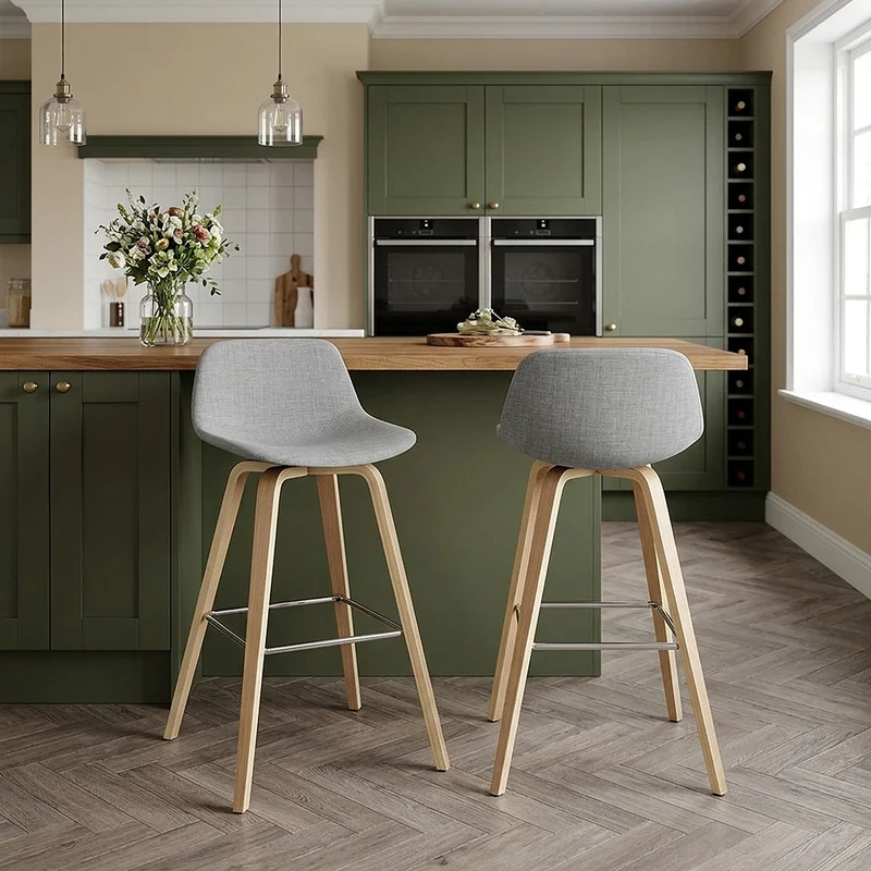 Tabouret De Bar Bois Tissu - Reef Gris