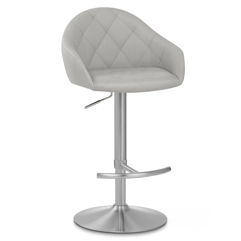 Chaise de Bar Faux Cuir Chrome Brosse - Perry Gris