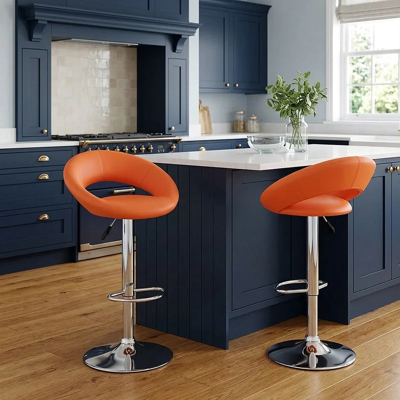Chaise de Bar Faux Cuir Chrome - Crescent Matelassé Orange