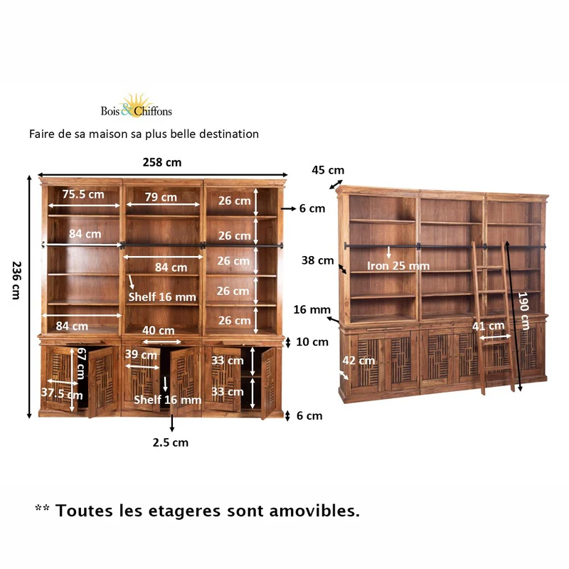 Bibliothèque échelle H235 en acacia massif - Pleiade IV