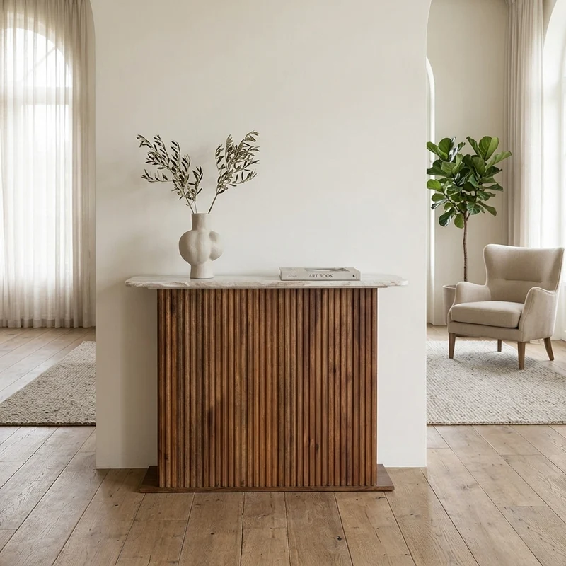 Console en bois massif manguier et plateau marbre - Kfir