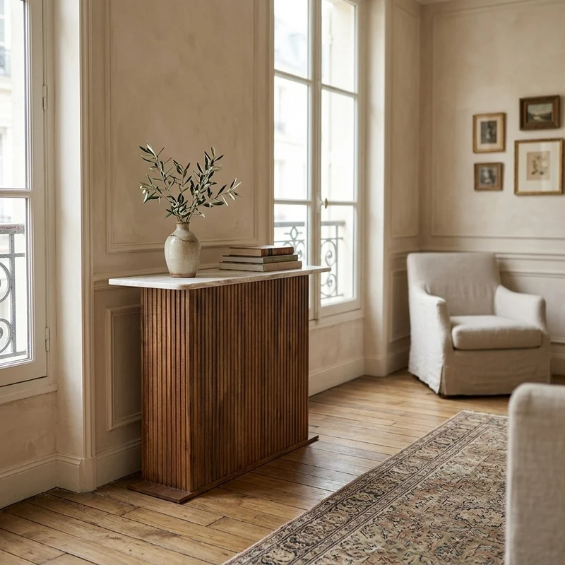 Console en bois massif manguier et plateau marbre - Kfir