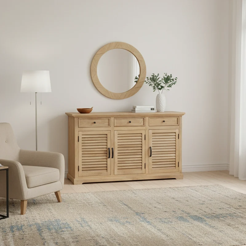 Buffet 3 tiroirs 3 portes bois massif en manguier – Paran