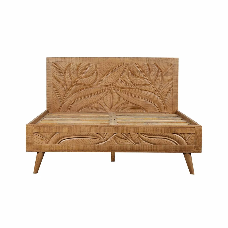 Lit sculpté 160 cm en bois massif manguier - Floria