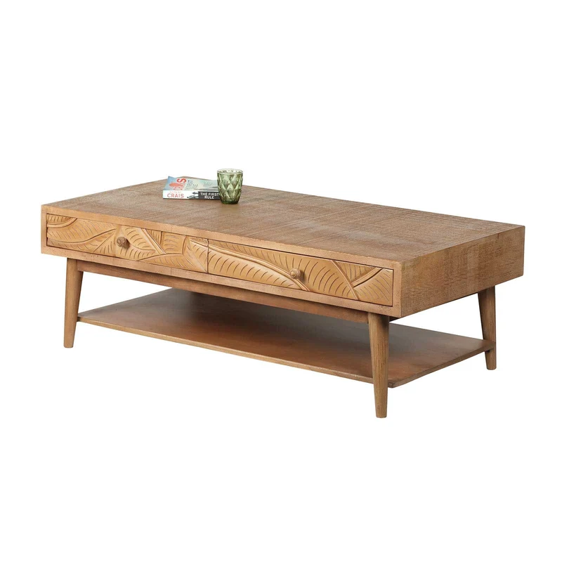 Table basse rectangle 2 tiroirs en bois massif manguier - Floria