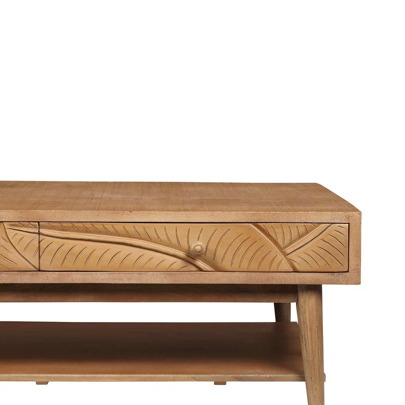 Table basse rectangle 2 tiroirs en bois massif manguier - Floria