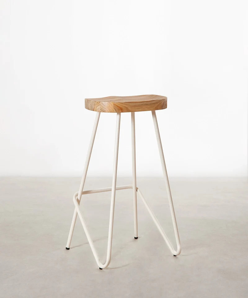 Taburete Alto en Acero y Madera Kai
