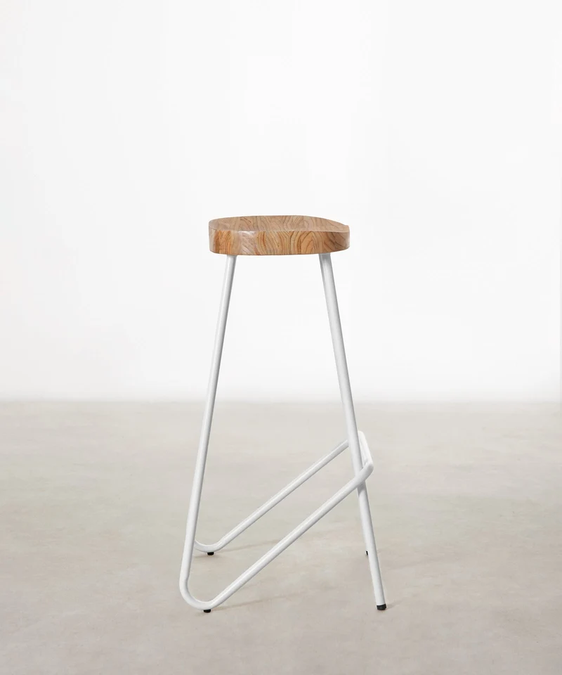 Taburete Alto en Acero y Madera Kai