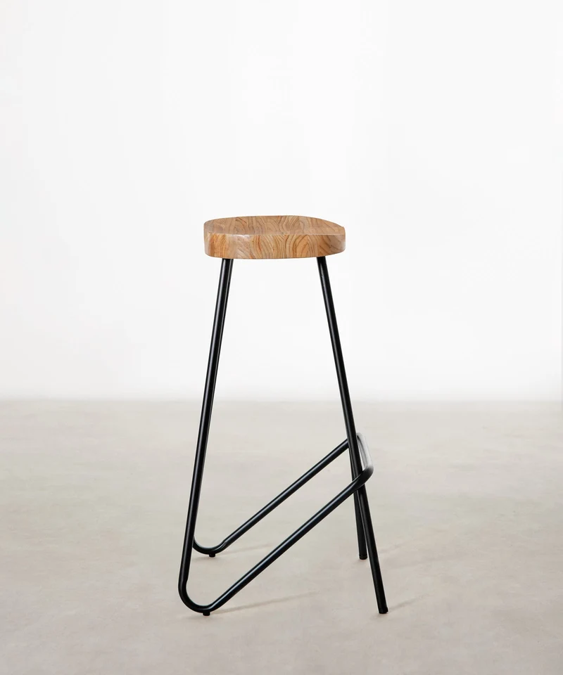 Taburete Alto en Acero y Madera Kai
