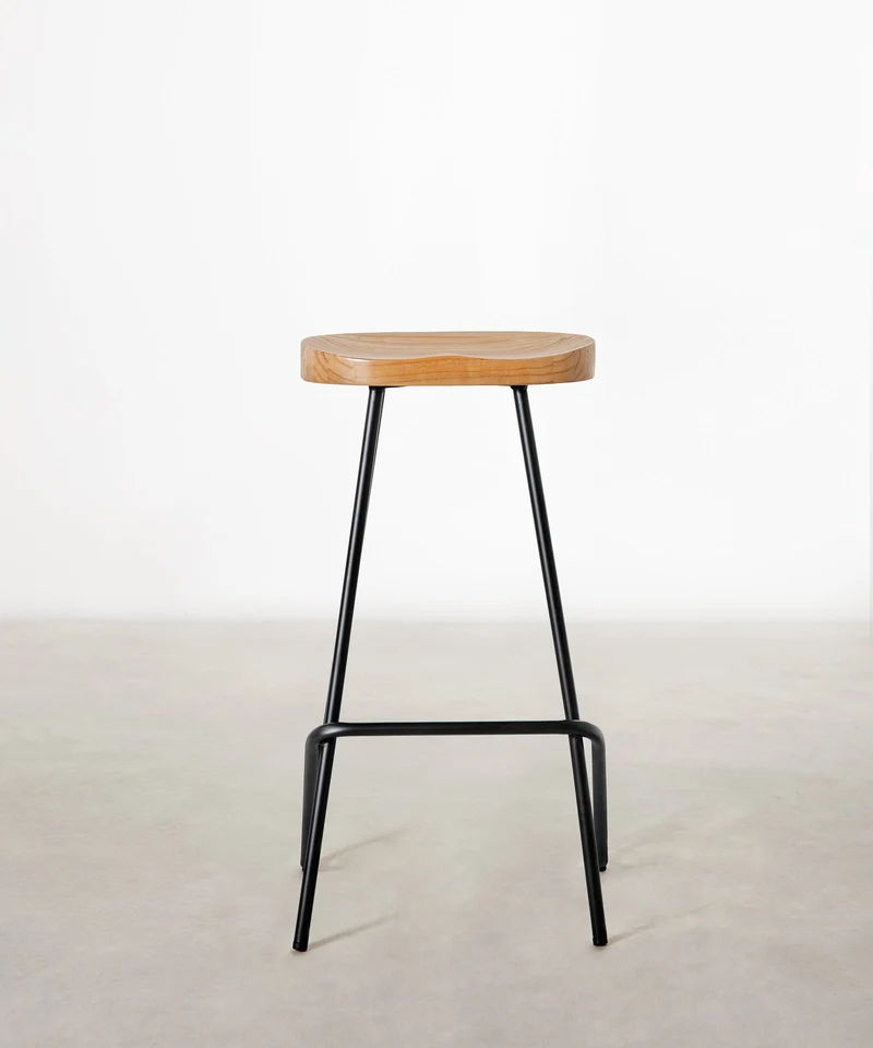 Taburete Alto en Acero y Madera Kai