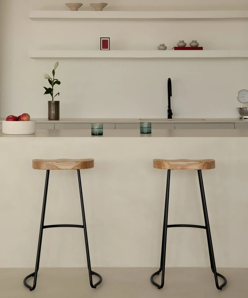 Taburete Alto en Acero y Madera Mel