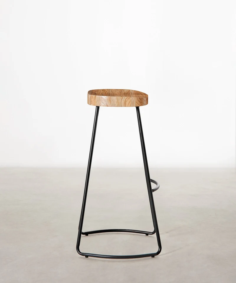 Taburete Alto en Acero y Madera Mel