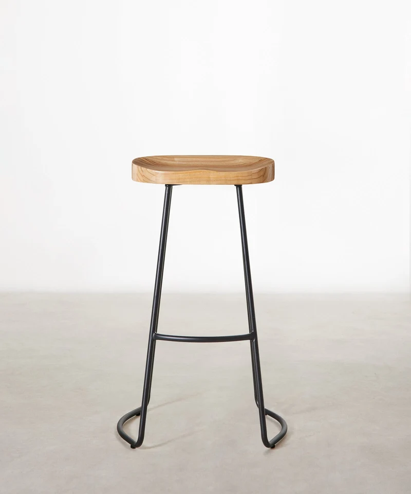 Taburete Alto en Acero y Madera Mel