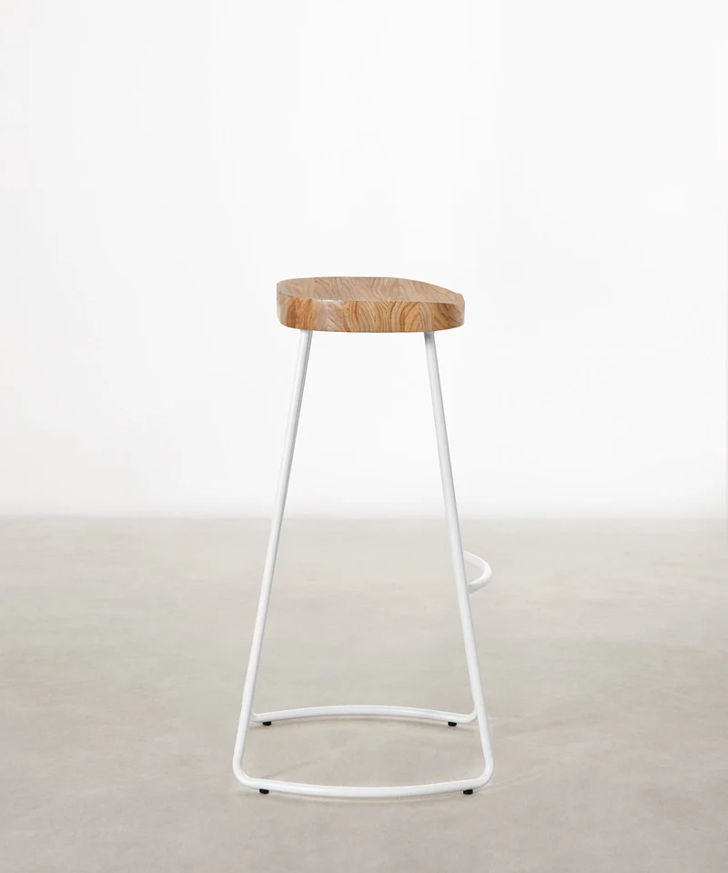 Taburete Alto en Acero y Madera Mel
