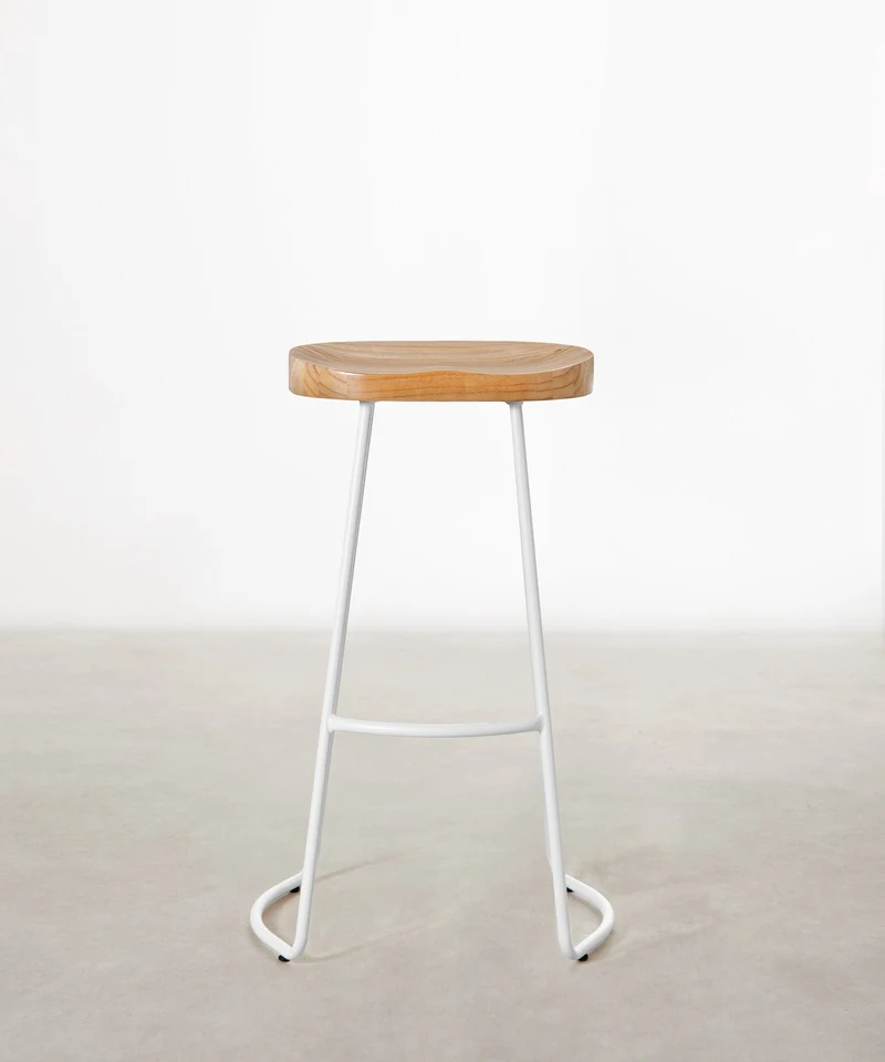 Taburete Alto en Acero y Madera Mel