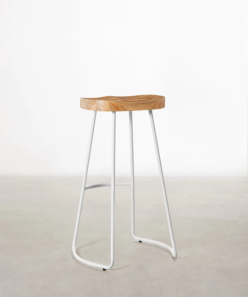 Taburete Alto en Acero y Madera Mel