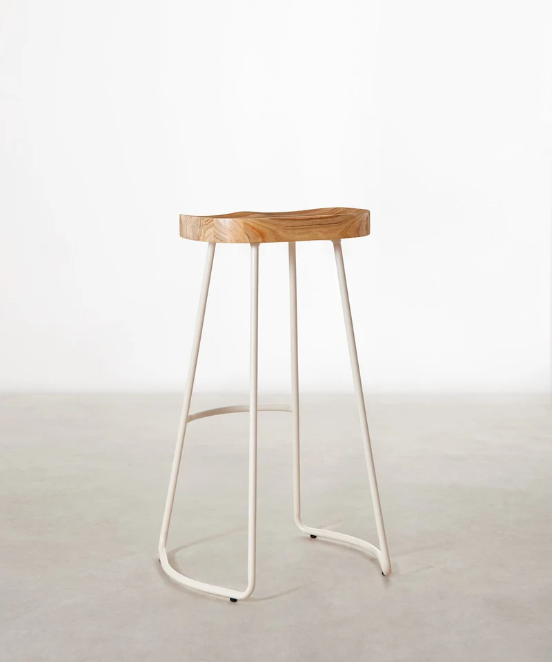 Taburete Alto en Acero y Madera Mel