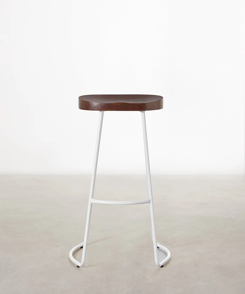 Taburete Alto en Acero y Madera Mel