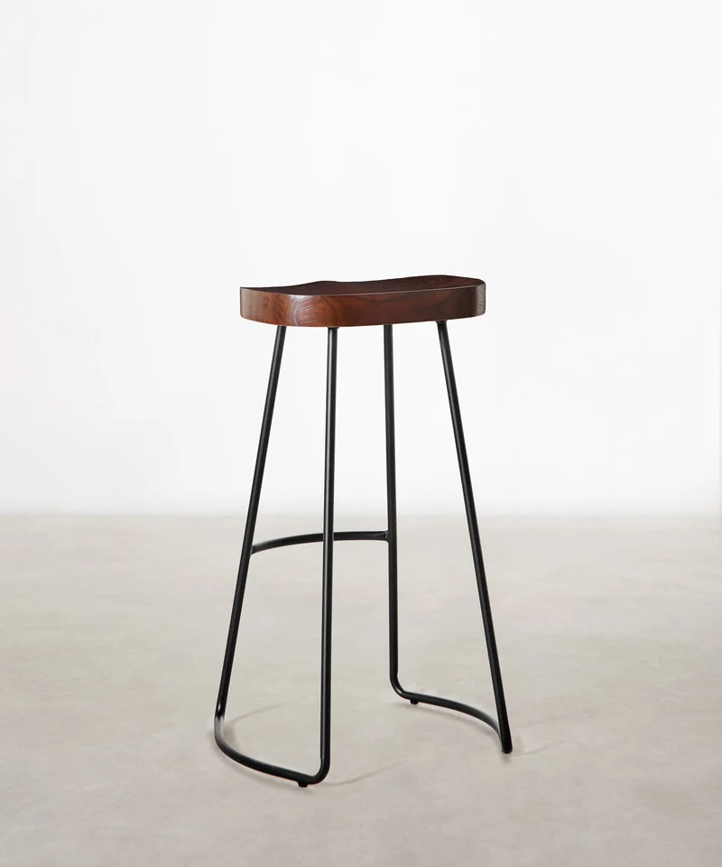 Taburete Alto en Acero y Madera Mel